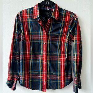 J.Crew Black Red Tartan Plaid Curvy Button Down Shirt